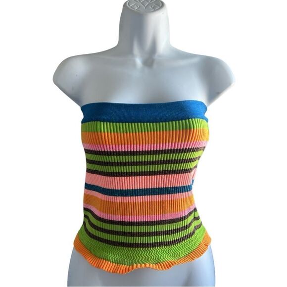 AGR Multicolored Striped Cropped Strapless Top Size M. - Picture 1 of 6